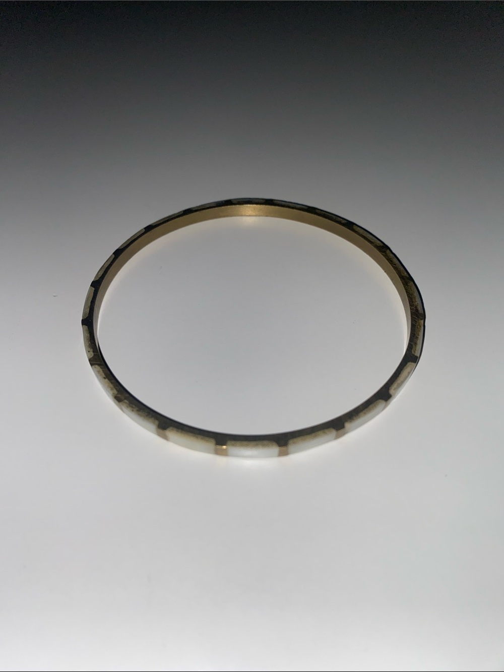 Slim Gold Tone and White Inlay Bangle Bracelet